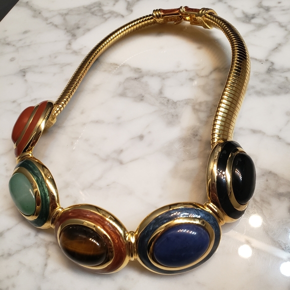ALEXIS KIRK Vintage stone enamel gold necklace - Picture 2 of 10